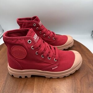 PALLADIUM  Pampa Canvas Hi V Varsity  'Red Salsa' Boots Kids Size 5/W6.5/EU 37.5